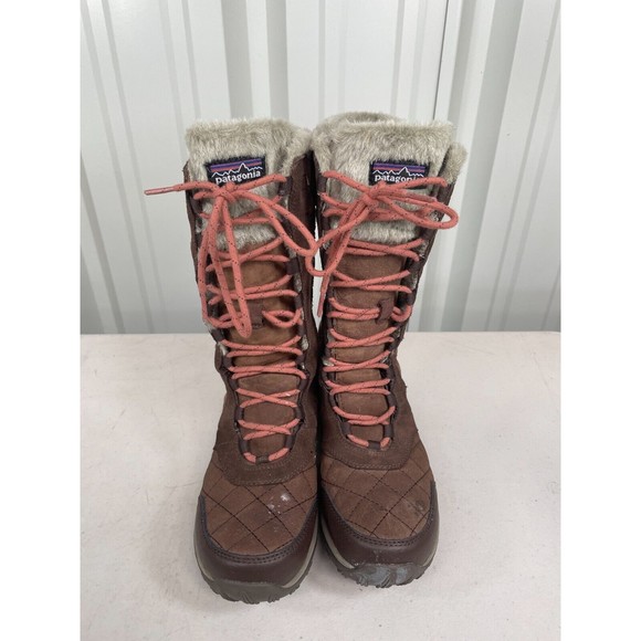 Patagonia Sable Brown Leather Faux Fur Lined Winter Boots Women's 7.5 Size - Picture 2 of 10